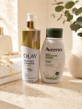 OLAY Dark Spot Correcting Body Lotion - Gold, White & Green Accents